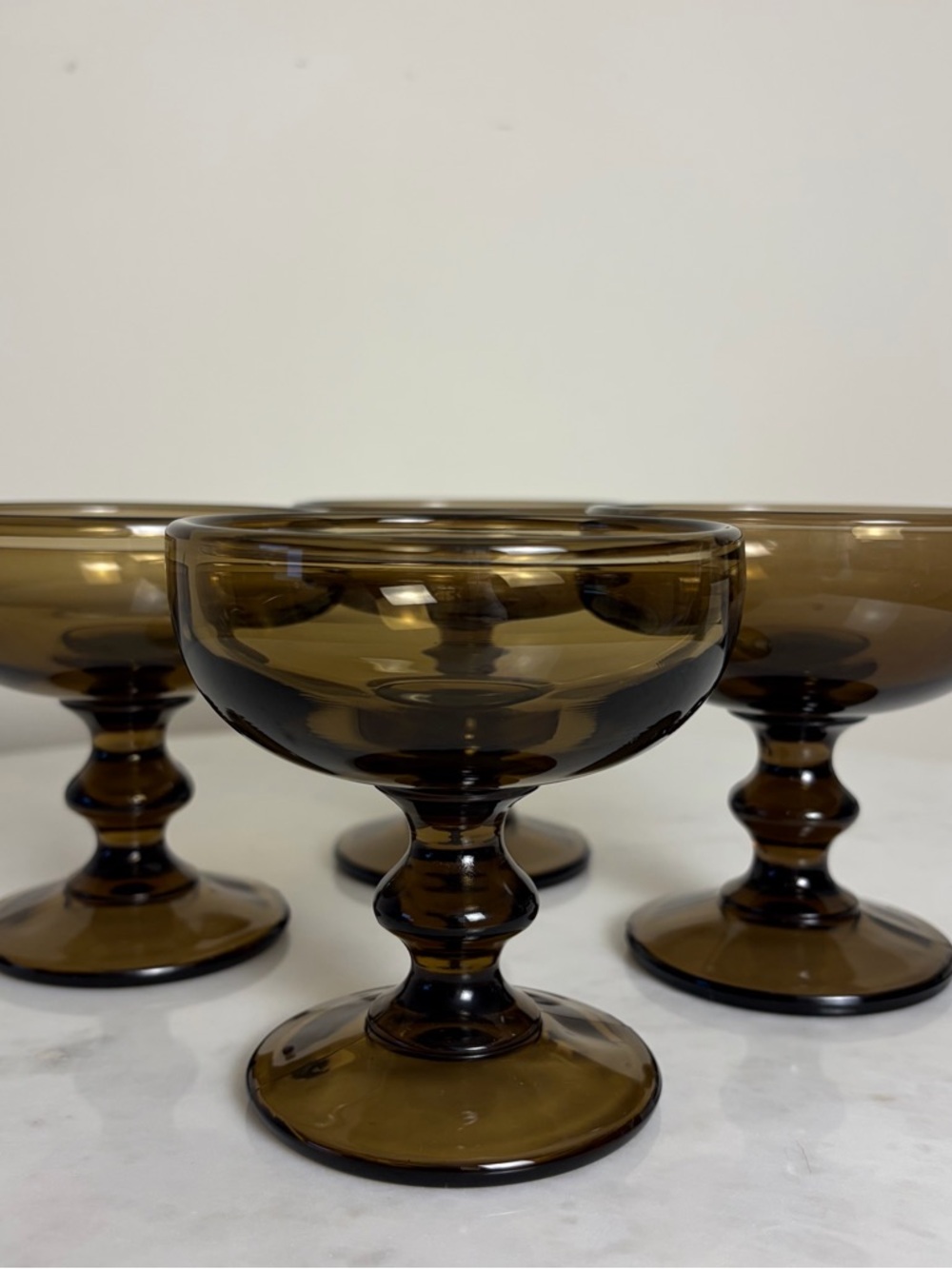 Imperial Glass Hoffman House Dark Amber Brown Champagne Goblets Vintage Barware
